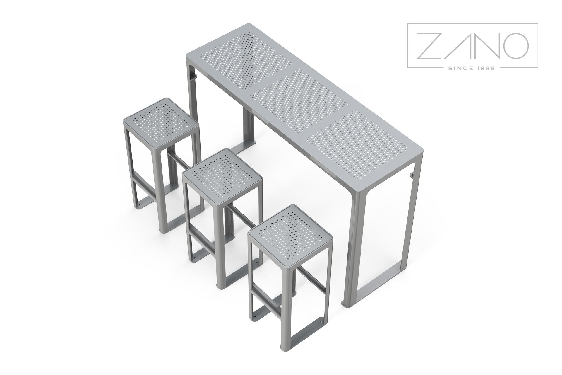 bar table with hockers in perforated steel