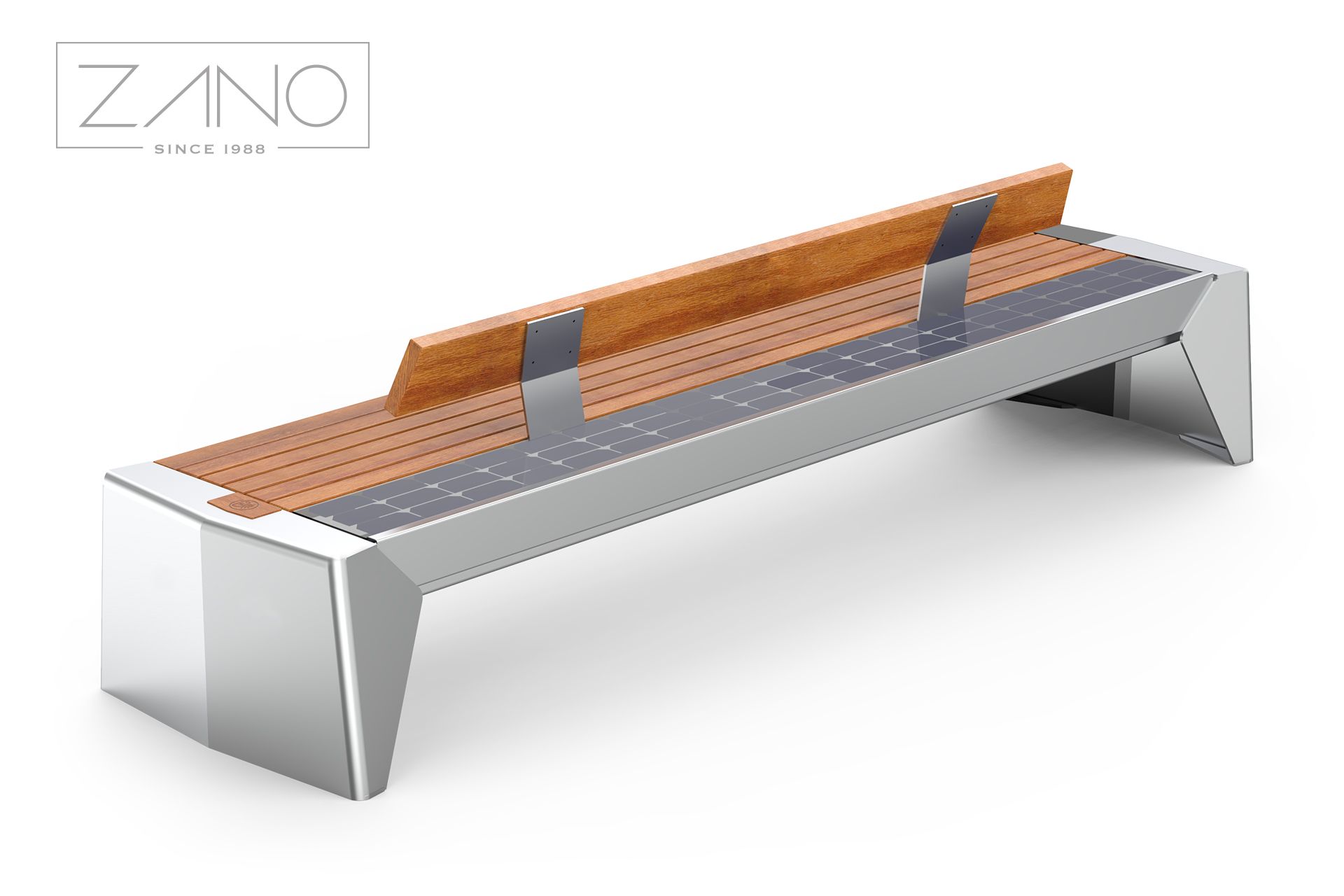 Bench with photovoltaic panel and wooden seat