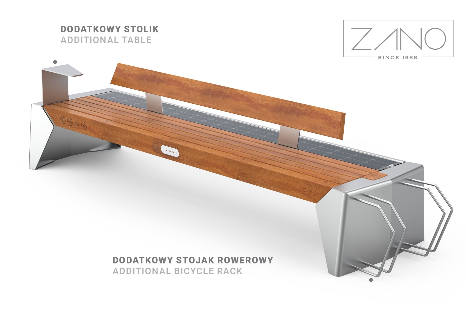 Photon solar bench 02.009.3 | additional table and bicycle stand