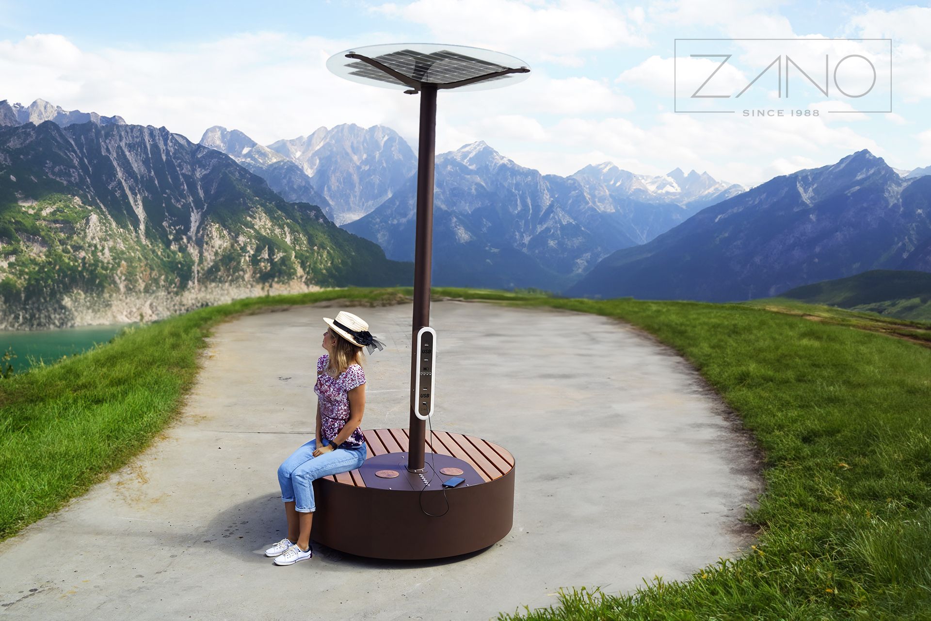 City bench solar phone charging station