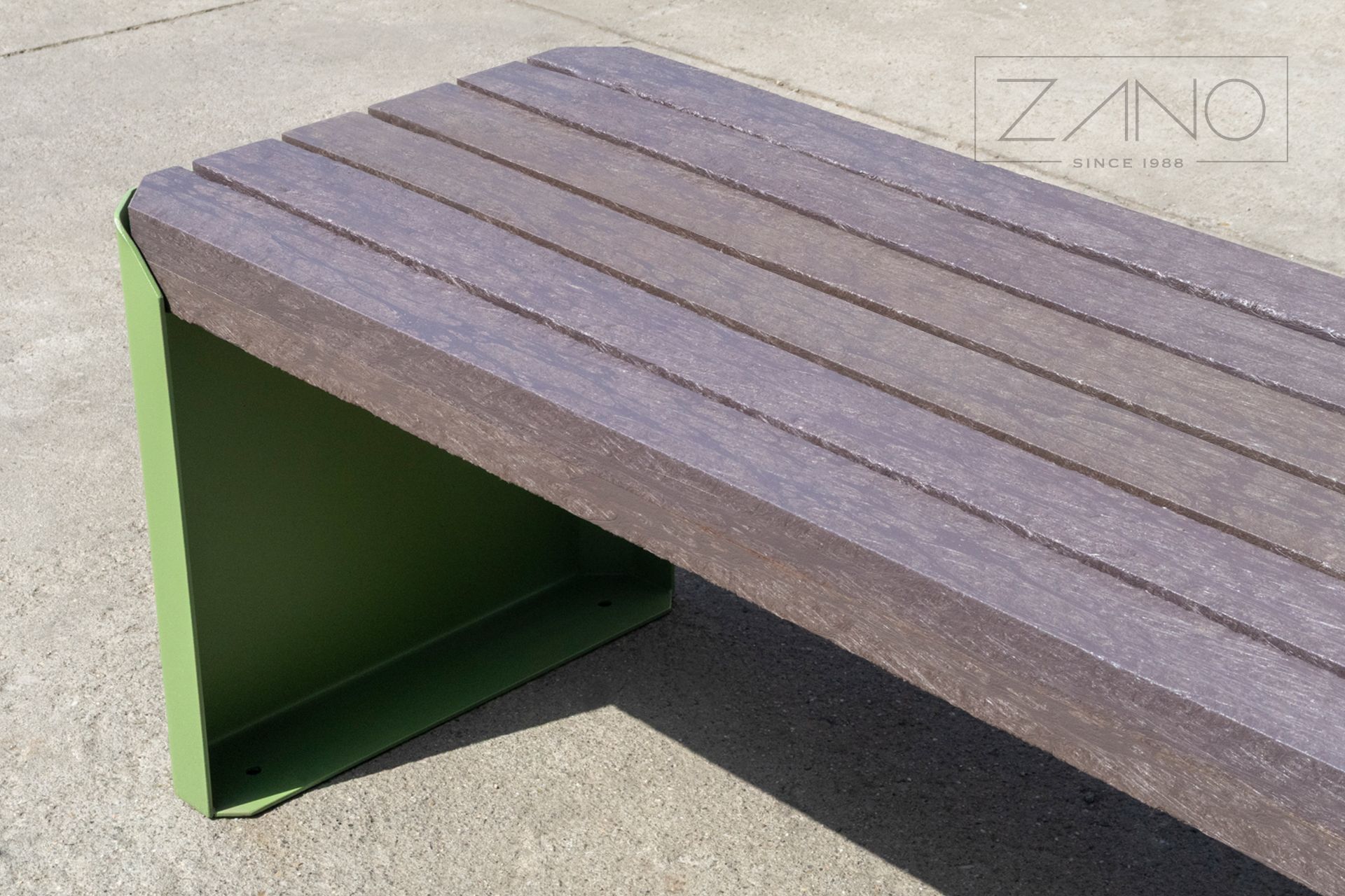 Urban bench with recycled plastic planks