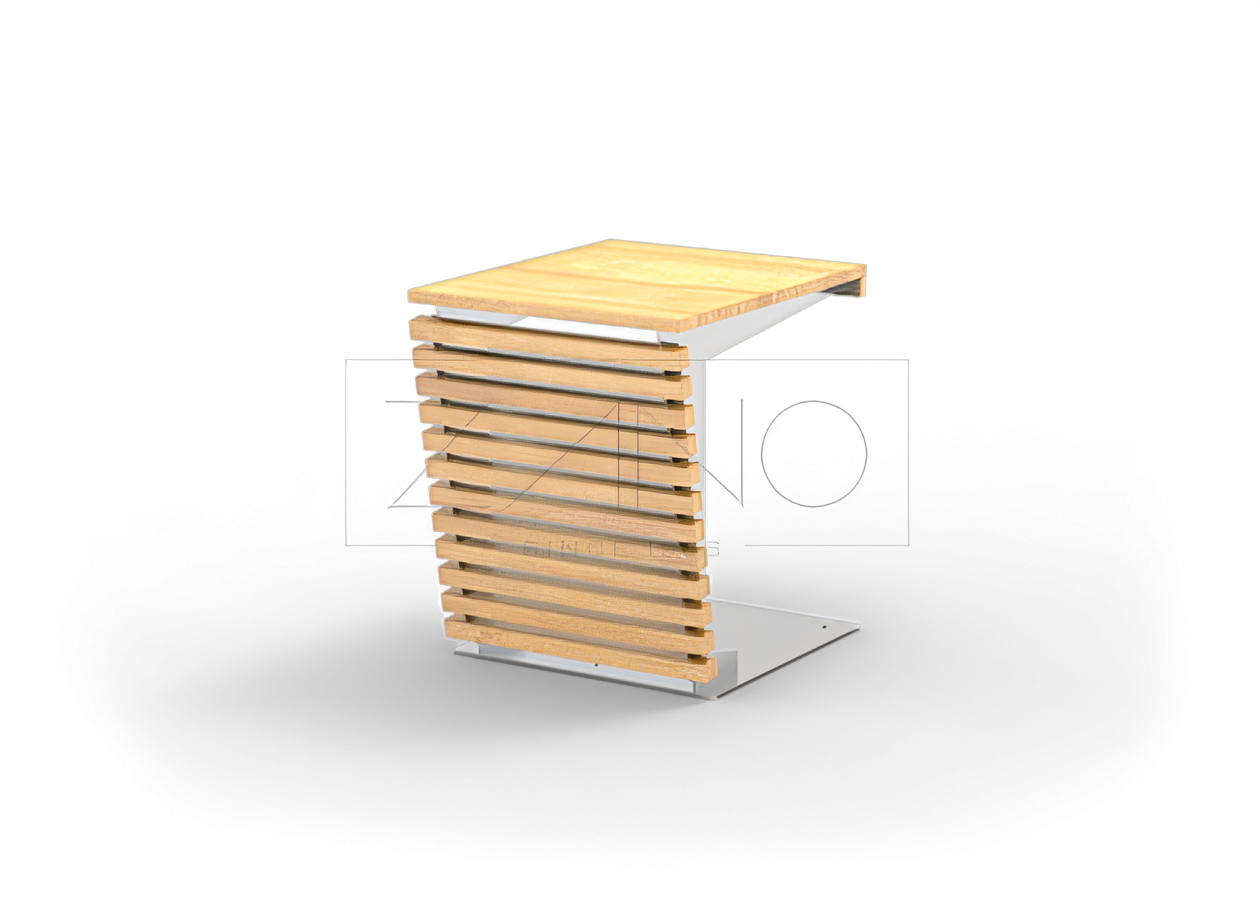 Flash table made of stainless steel and exotic wood Outdoor table Flash made of stainless steel