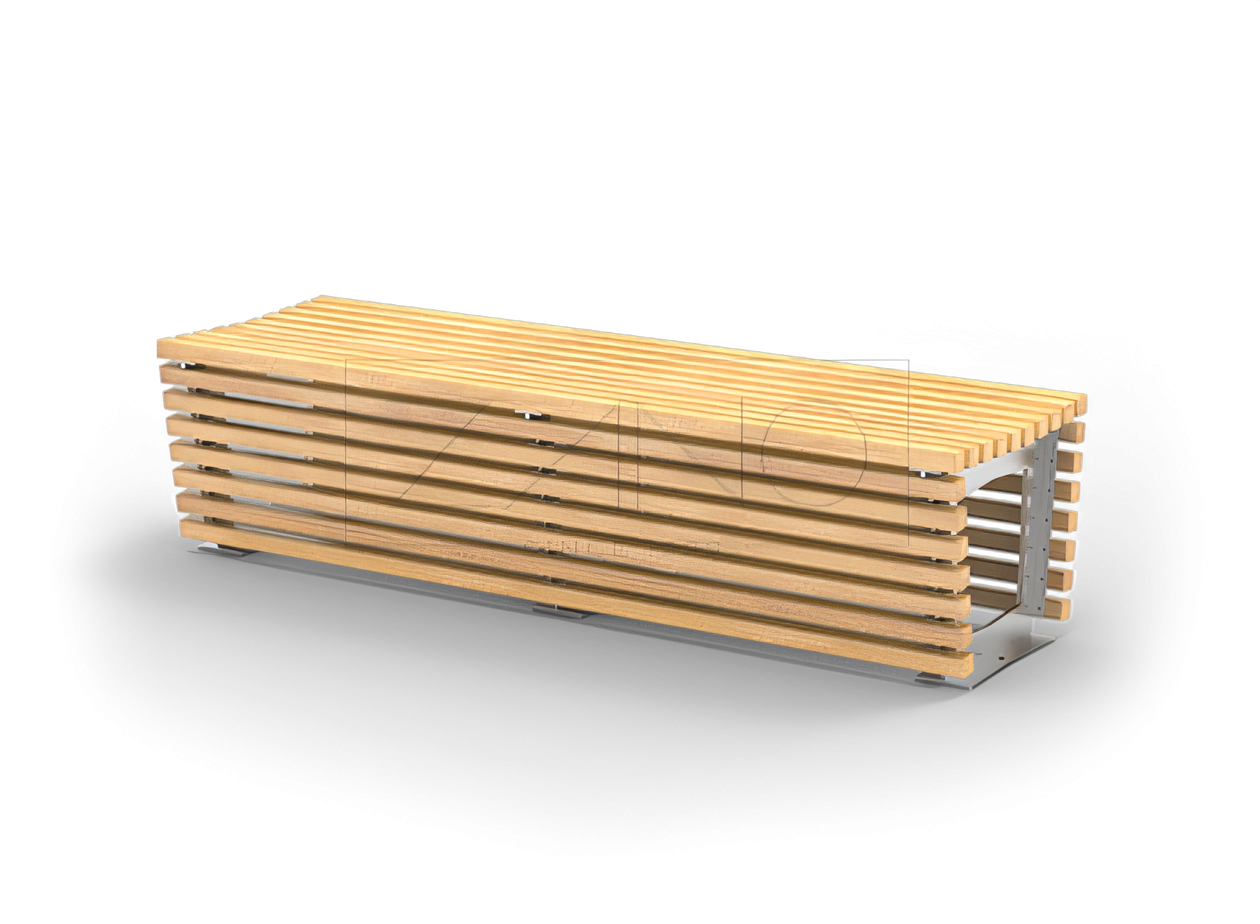 Outdoor benches, planters, chairs, seats, trash bins