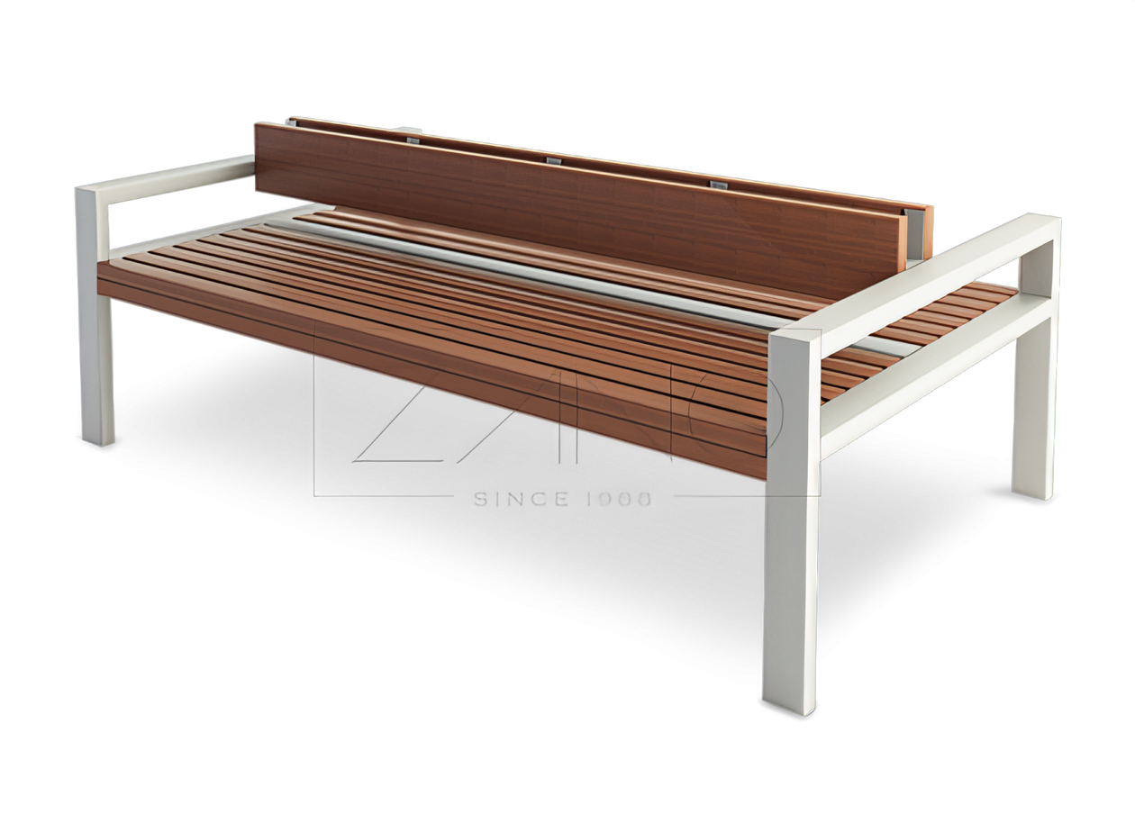 Latis is a double sided modern bench made of stainless steel and durable wood
