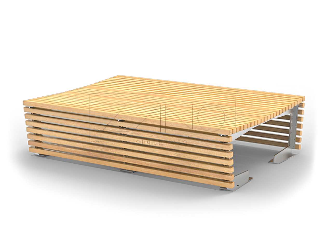 Ourdoor double bench made of spruce wood and stainless steel Ourdoor double bench made of spruce wood and stainless steel