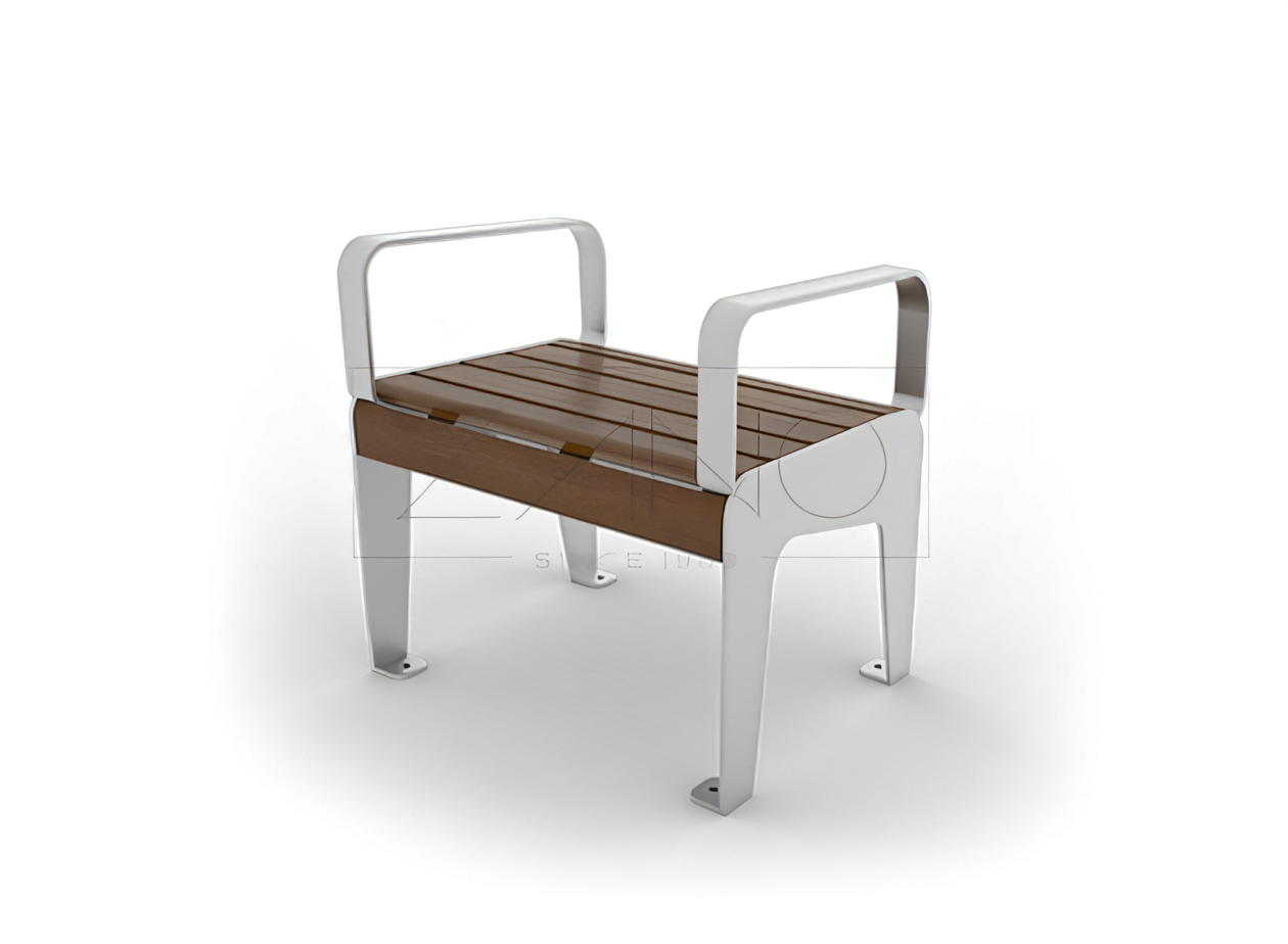 Seat Soft with armrest, no backrest Seat Soft with armrest, no backrest made of stainless steel and spruce wood