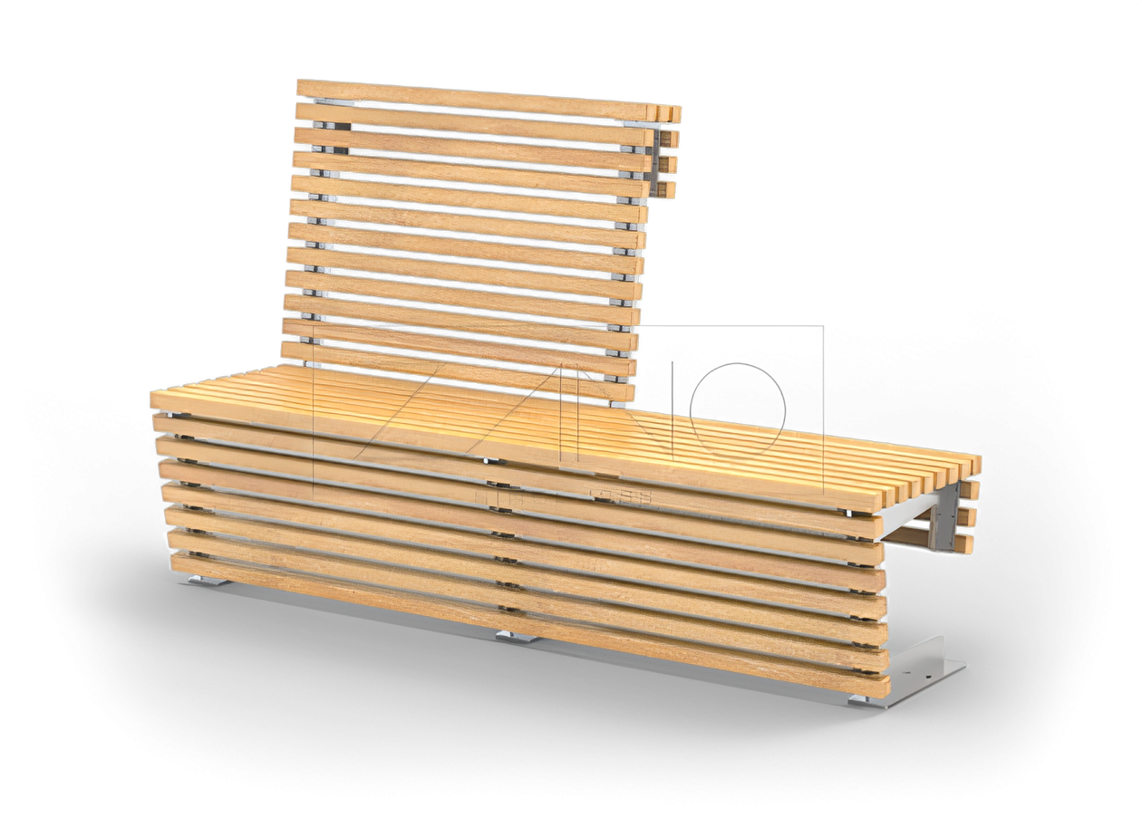 long wooden bench with a backrest Flash is a modular long wooden bench with a back and additional seating section