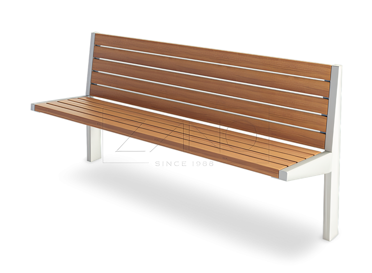 Amicus- metal bench with backs and wooden seating section