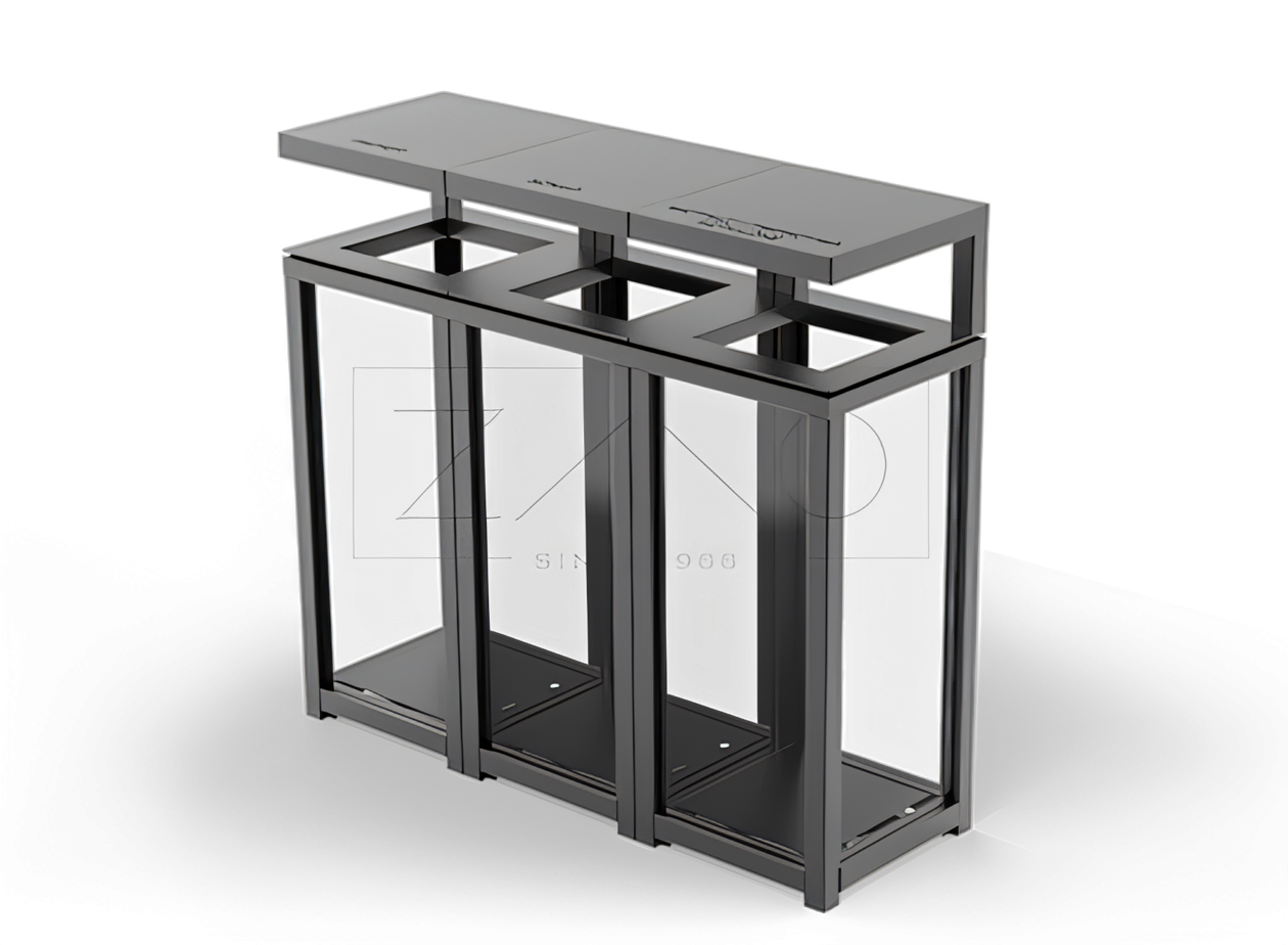 Three-chamber recycling bin Altus 15.052.4 made of cabron steel Three-chamber recycling bin Altus 15.052.4 made of cabron steel