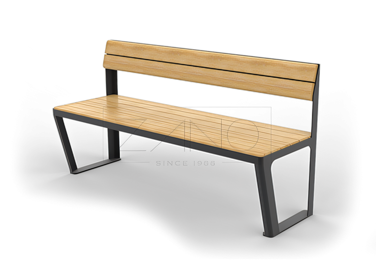 Modern designed street bench made of steel and wood