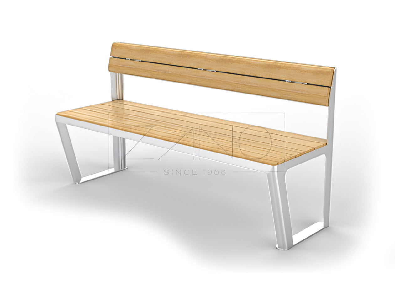 Solar bench Scandik made of stainless steel and spruce wood Contemporary designed street furniture bench made of stainless steel