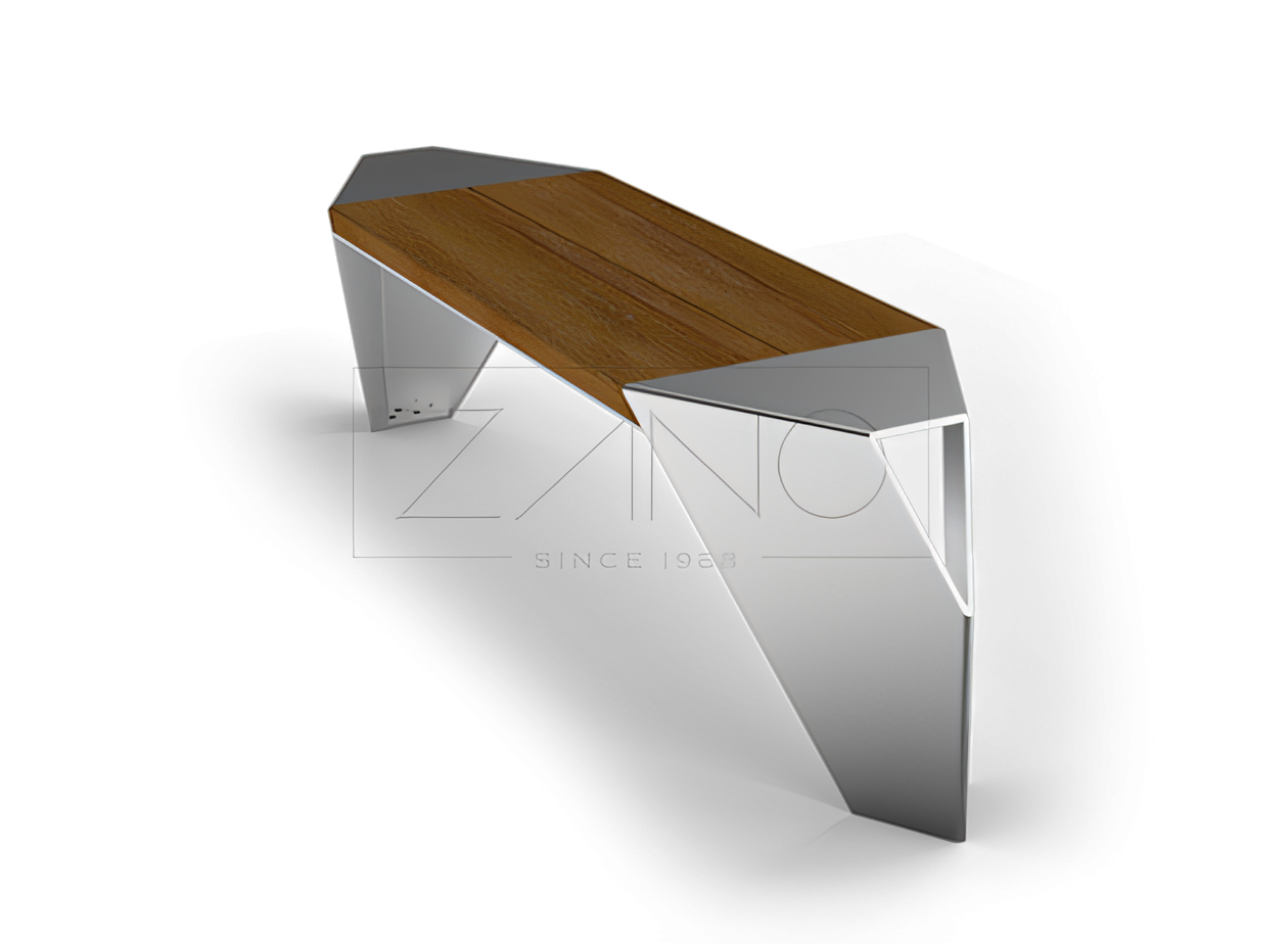 IVO modular public bench made of stainless steel and spruce wood