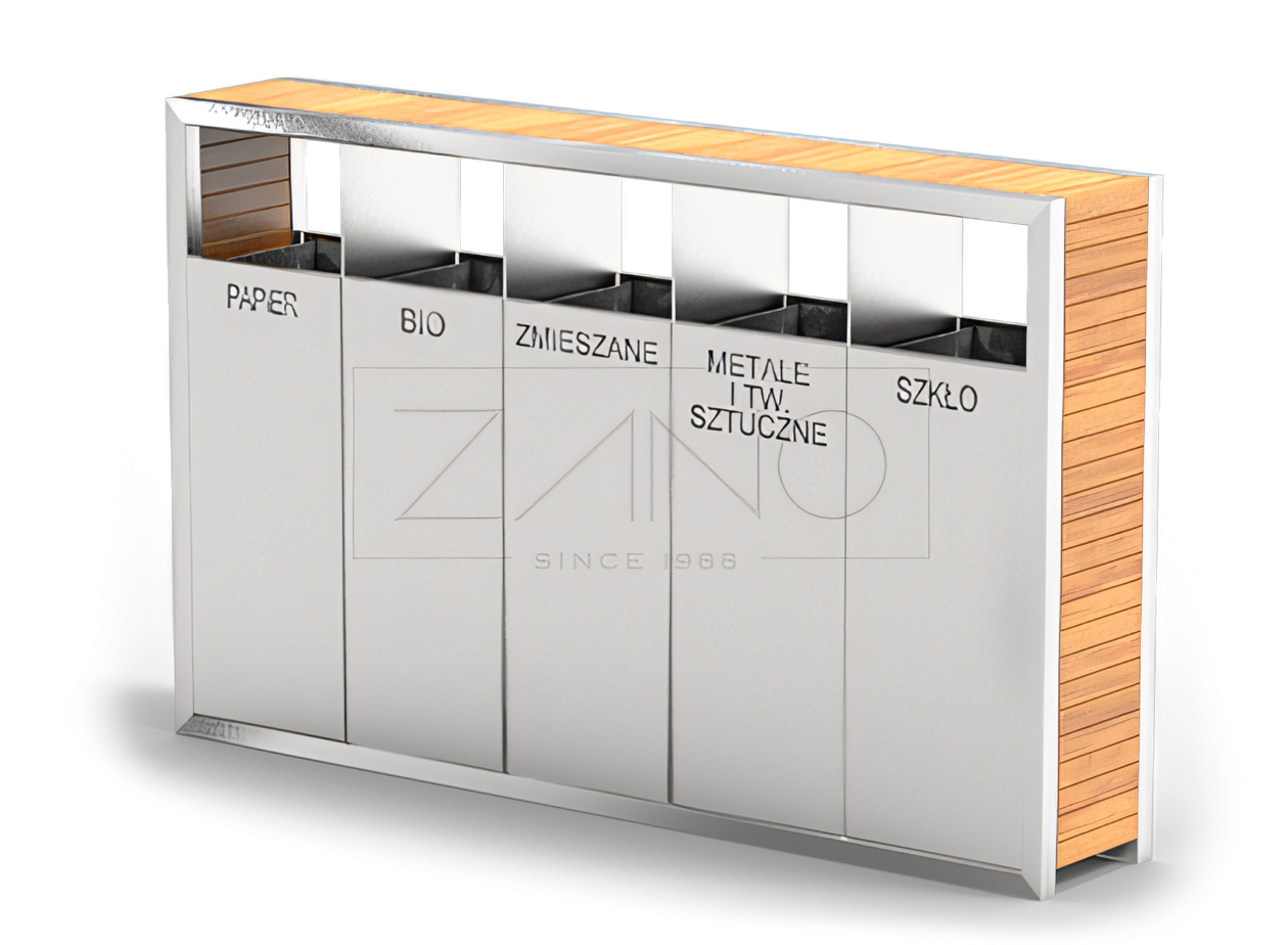 Five-chamber recycling bin PAVO | Stainless steel