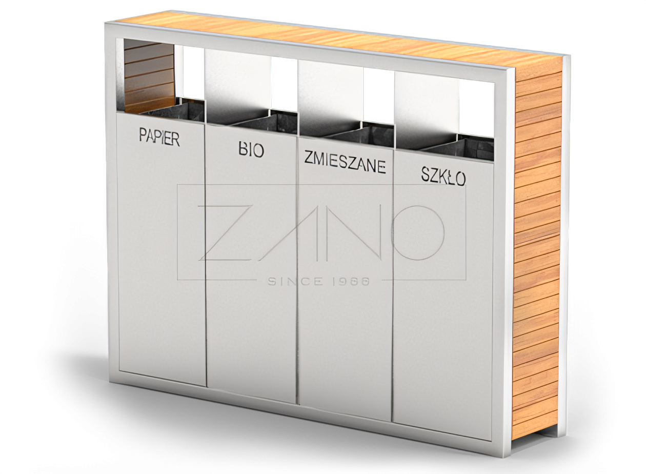 4-chamber recycling bin made of stainless steel | Pavo