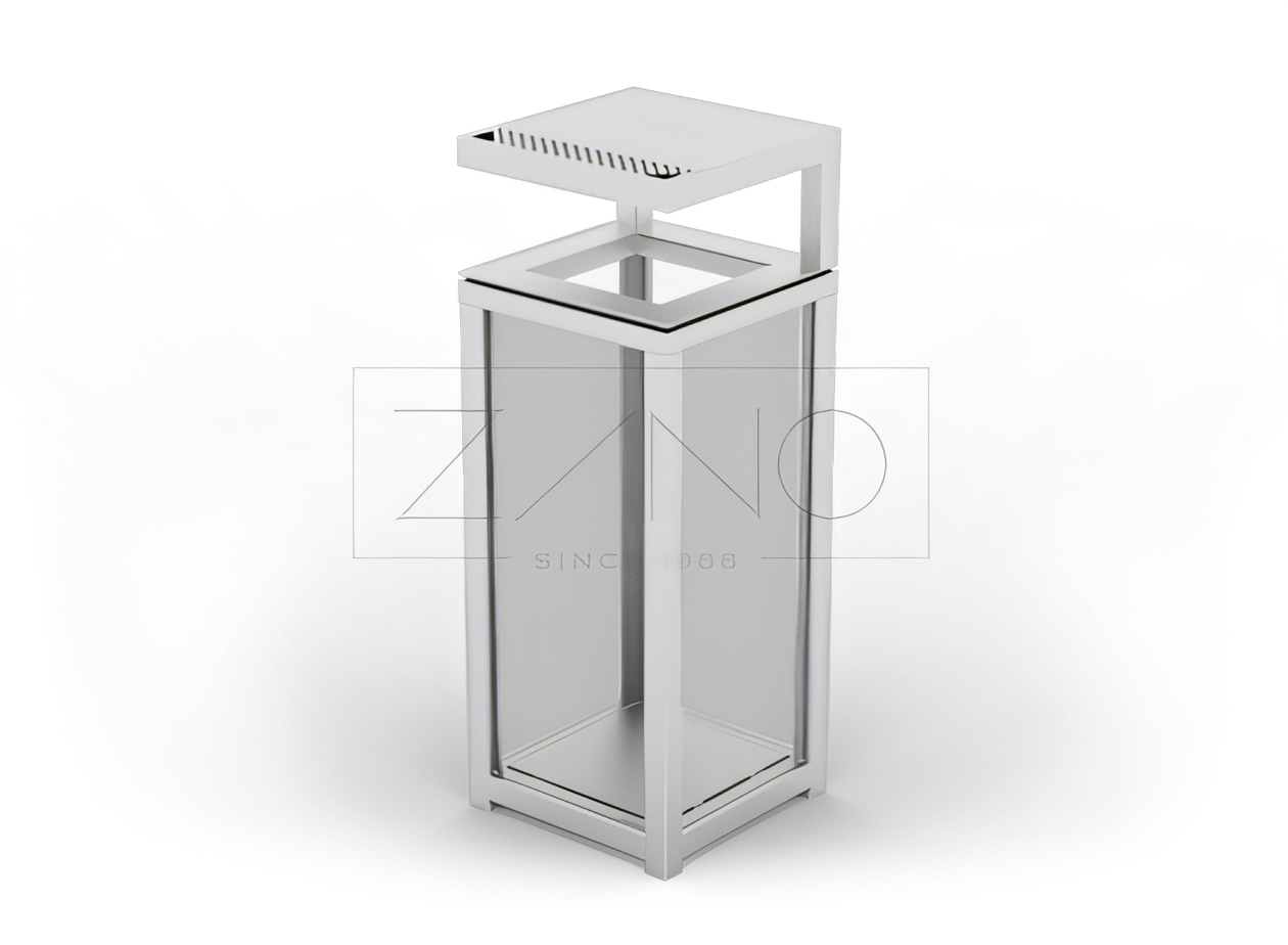 Transparent bin with steel contruction and built-in ashtray