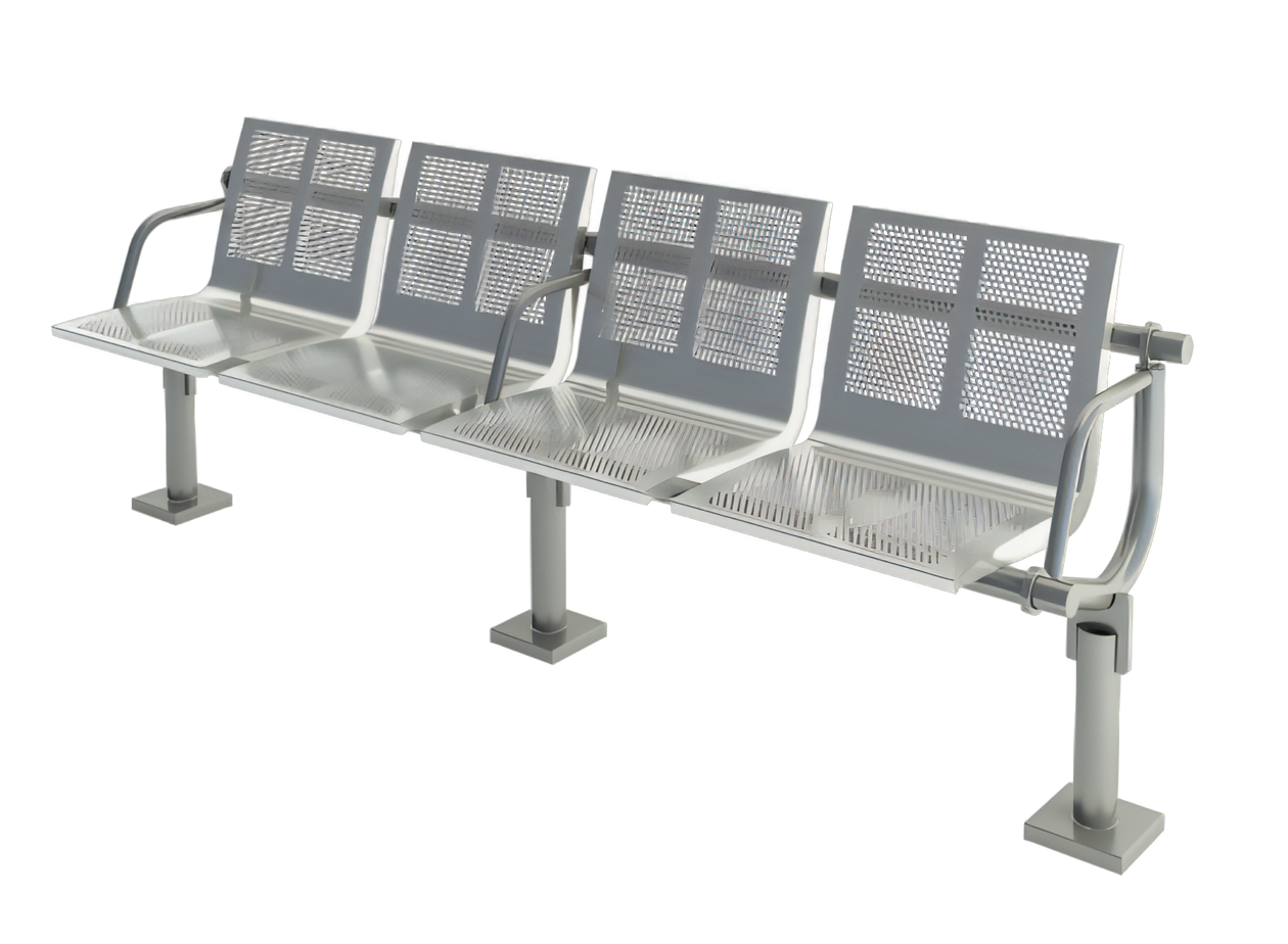 Four seating bench with a backrest