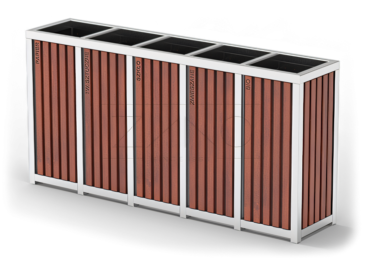 Outdoor recycling bins | Stainless steel Outdoor recycling waste bins, 5-way