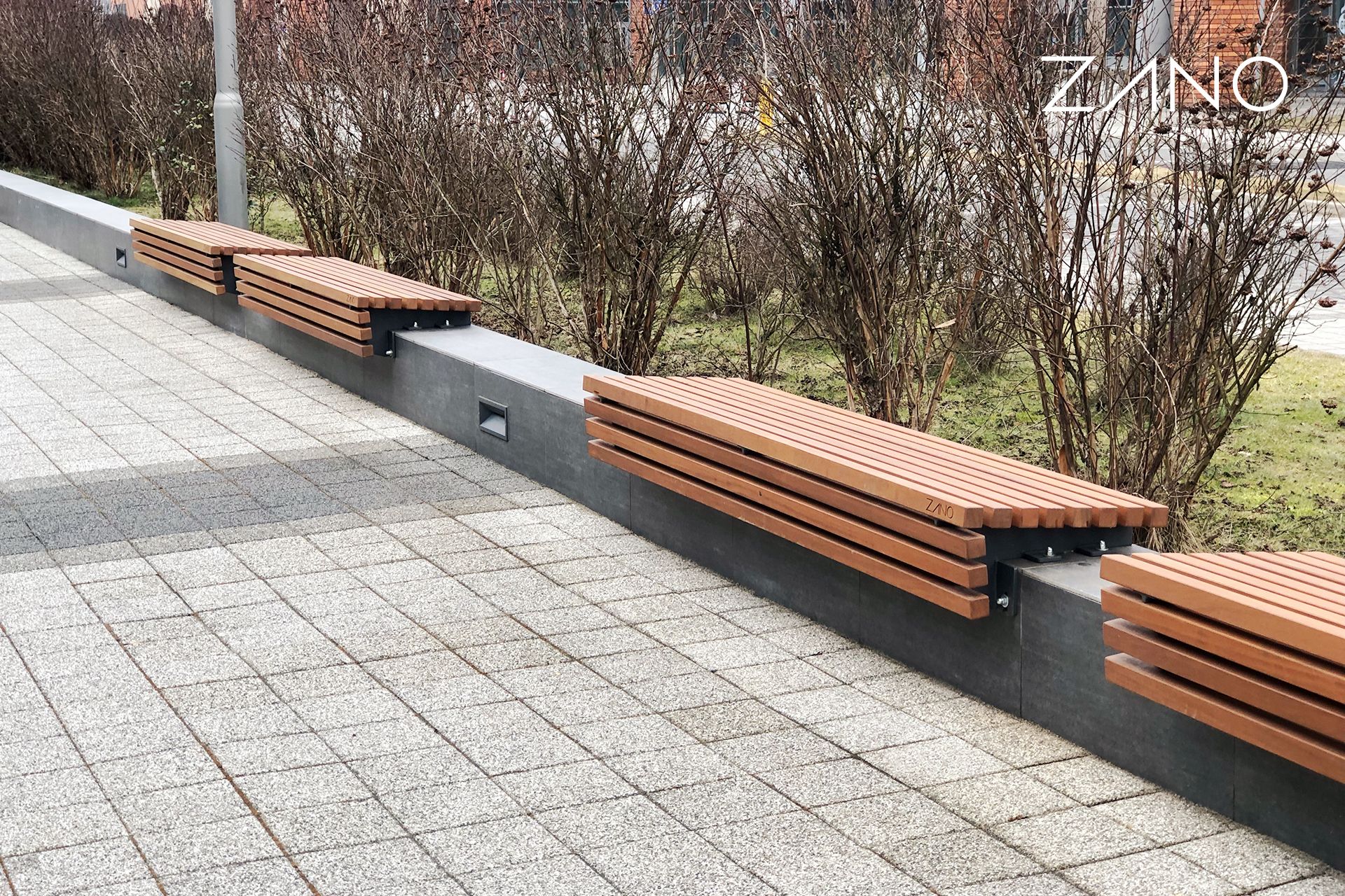 Wooden wall bench with metal frame Wooden wall bench with metal frame