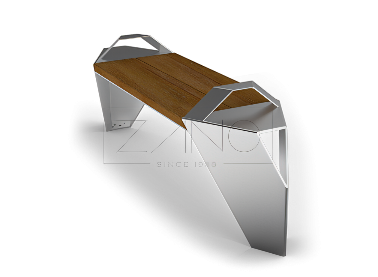 IVO bench with armrest made of stainless steel and wood Street Furniture | benche, planters, litter bins, bicycle racks and more