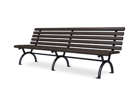 Park bench made of wood with metal construction