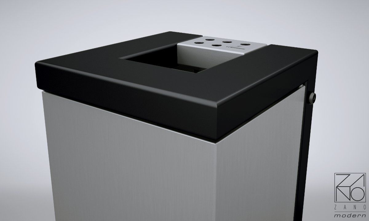 Cubus waste bin made of stainless steel and metal profiles