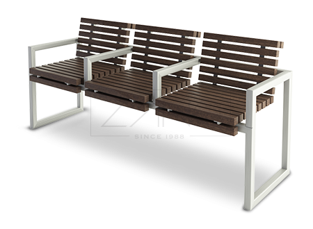 Wooden bench with metal construction and comfortable arms