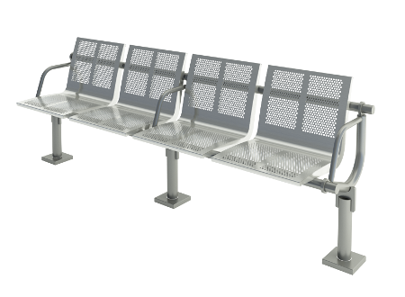 Four seating bench with a backrest