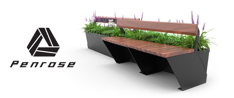 Modern street bench connected with planter