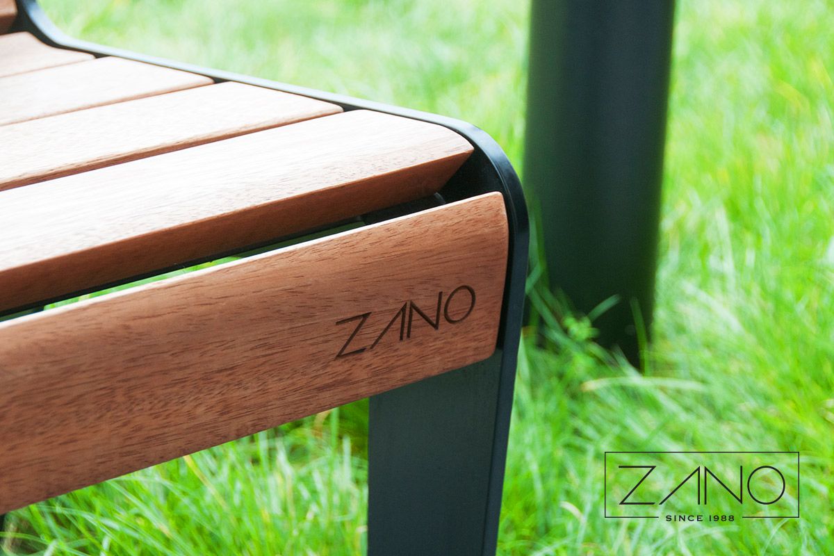 Modern wooden bench with comfortable back