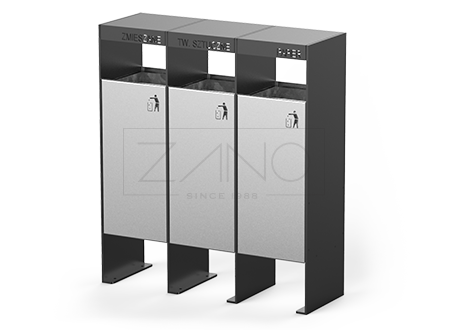Metal recycling bins for paper, plastic and glass