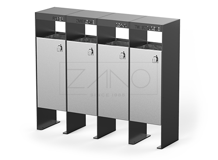 4 way recycling container | paper, metal, mixed, plastic | ZANO Street Furniture