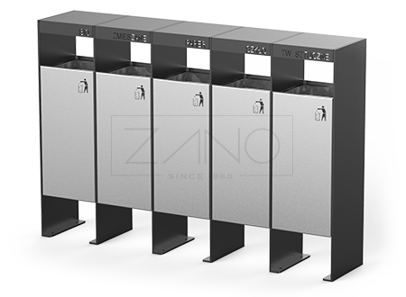 5-way waste container made of carbon and stainless steel