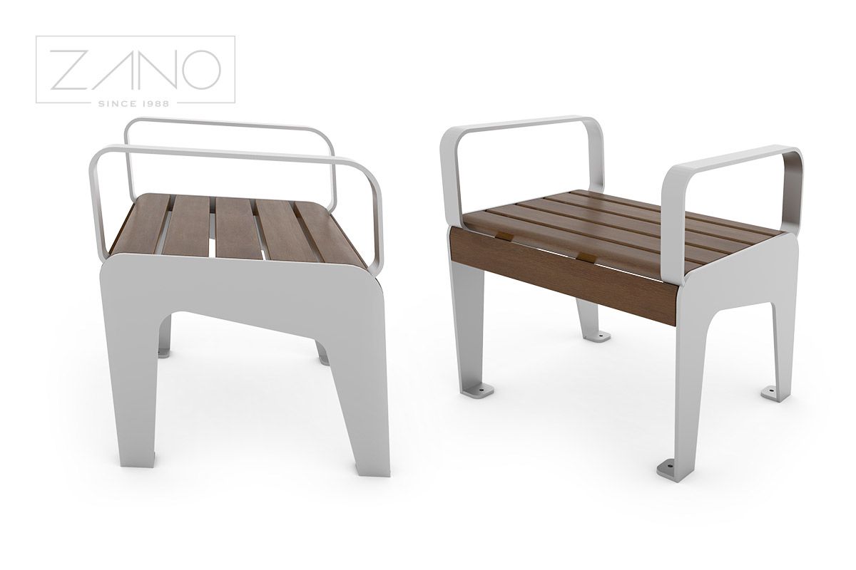 Urban furniture one person bench made of stainless steel and wood