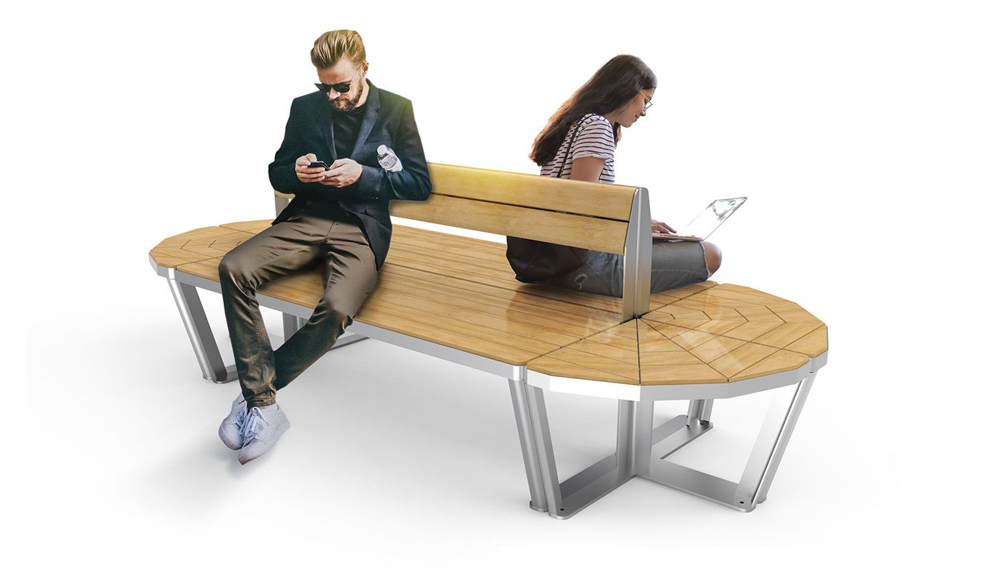 Shopping mall furniture | Benches made of stainless steel