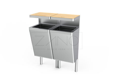 Two-chamber recycling bin made of stainless steel