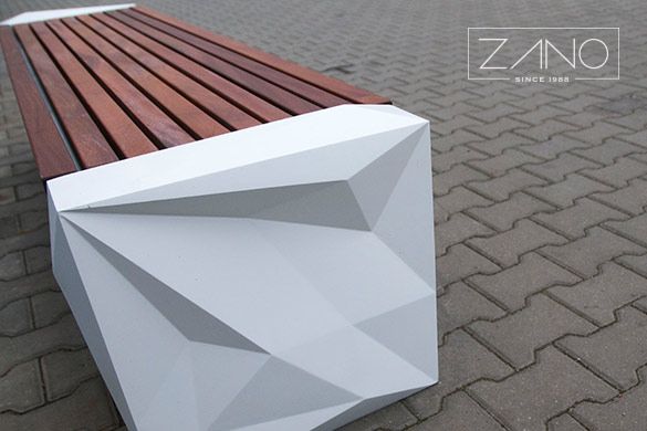 Sapele wood, architectural concrete | Street bench Trigono by ZANO