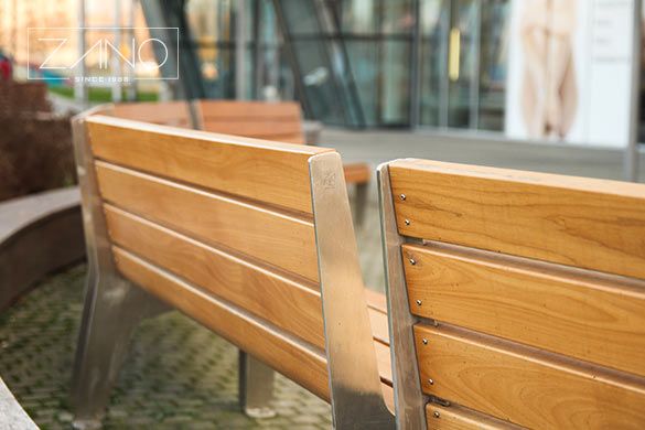 Benches made of polish domestic coniferous wood in Cypress colour