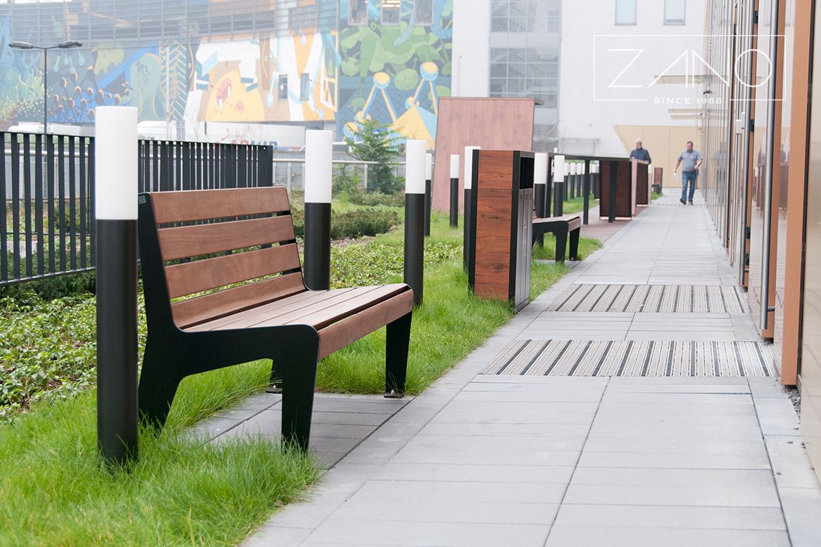 Soft and Pavo line products of street furniture painted 9011 RAL colour