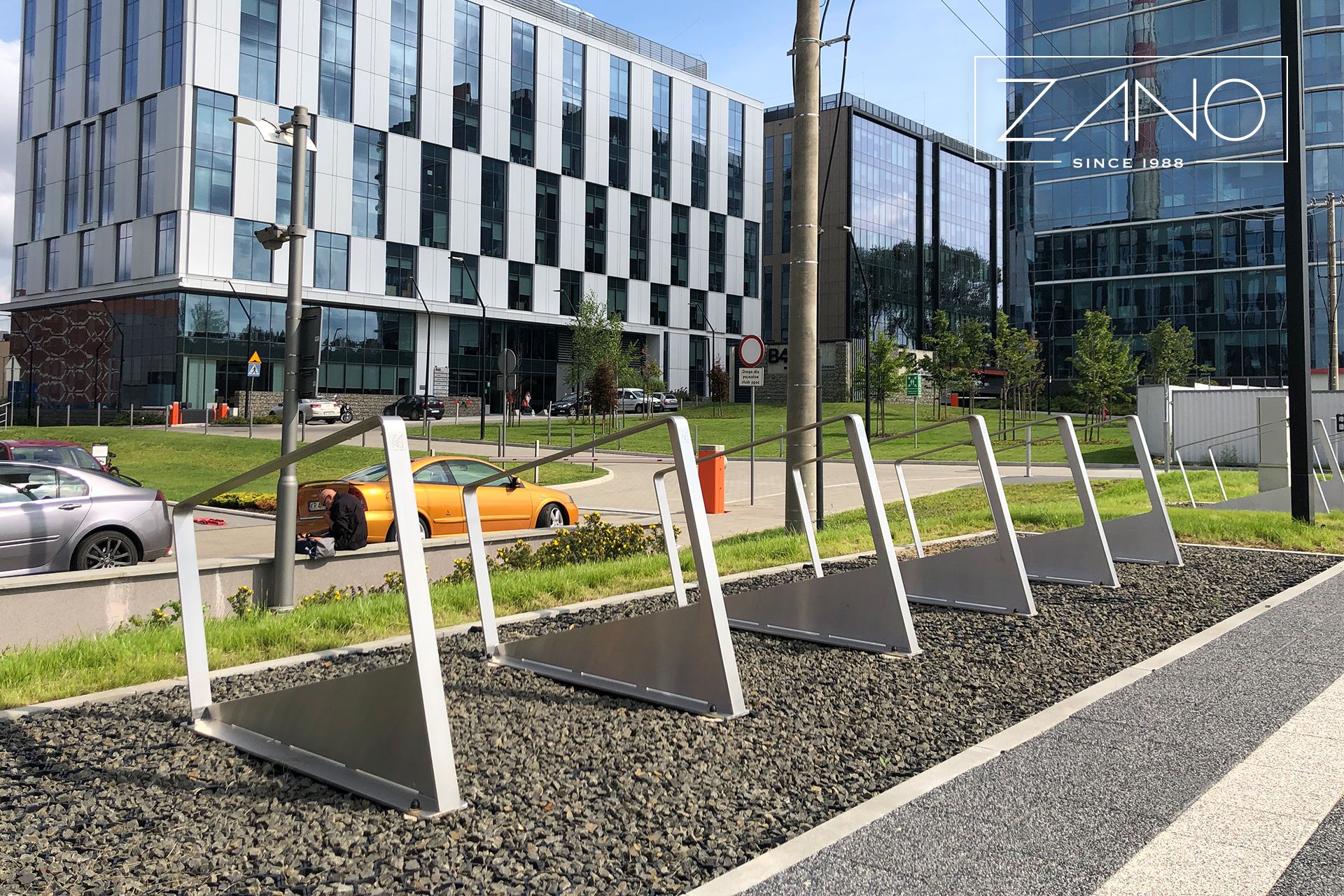 Cycle parking with cycle stands made of stainless steel