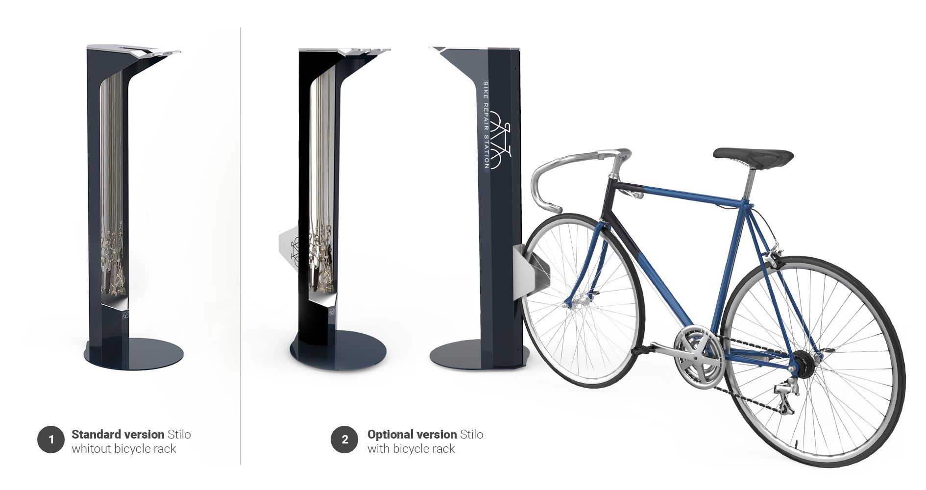 Stilo - self-service bicycle repair station with bicycle stand Stilo - self-service bicycle repair station with bicycle stand