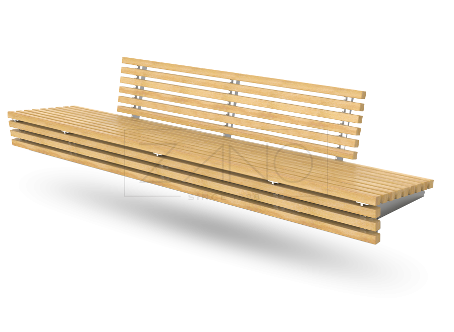 wall mounted bench made of stainless steel and exotic wood