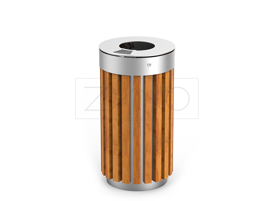 Tubus litter bin made of stainless steel and softwood