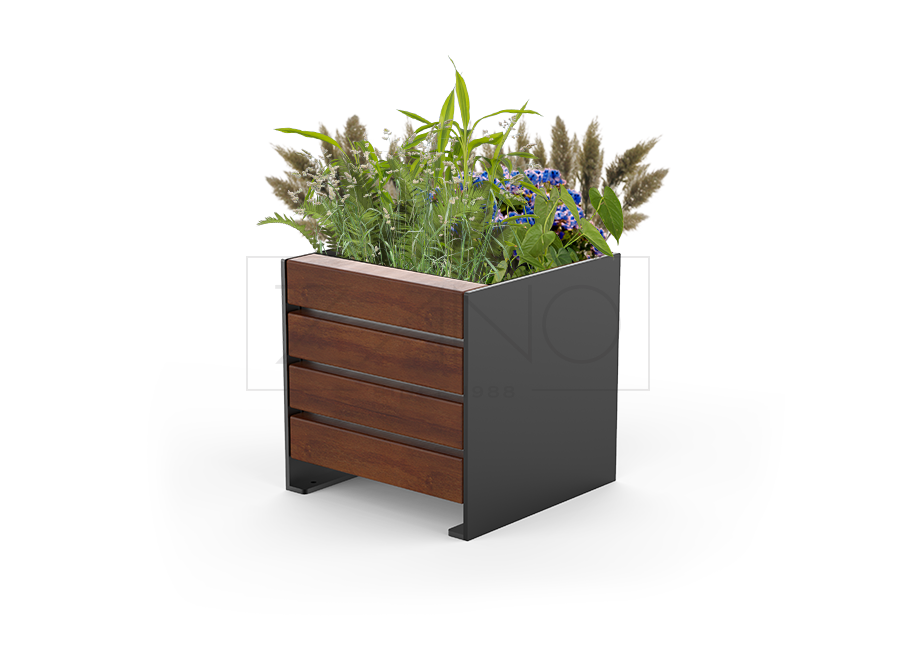 Simple Planter 06.040.S | Carbon Steel Planter with Wood
