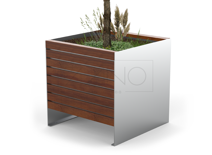Simple Planter 06.040.XL | Stainless Steel Planter with Wood