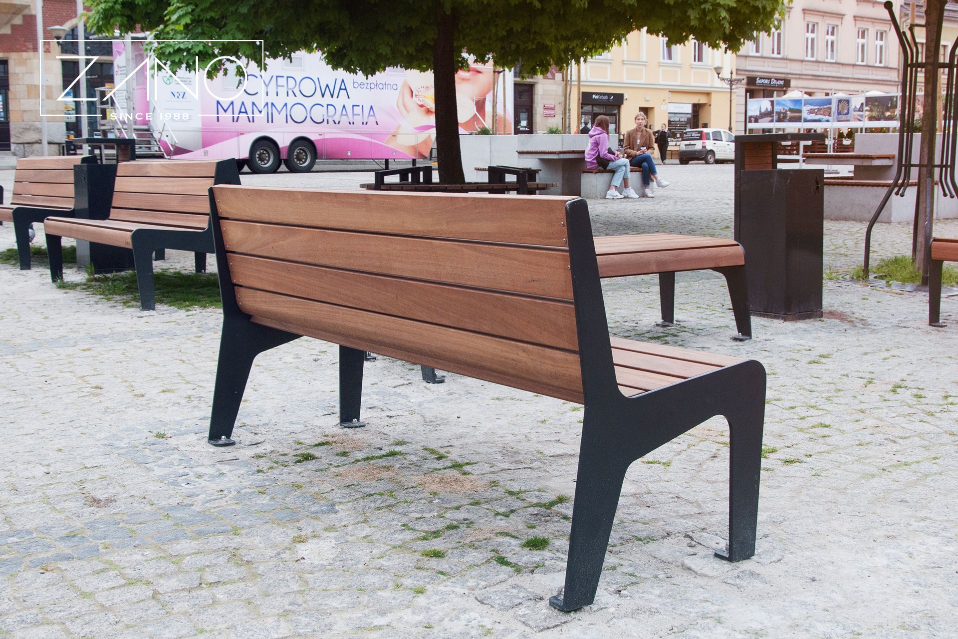 Stylish street bench with backrest
