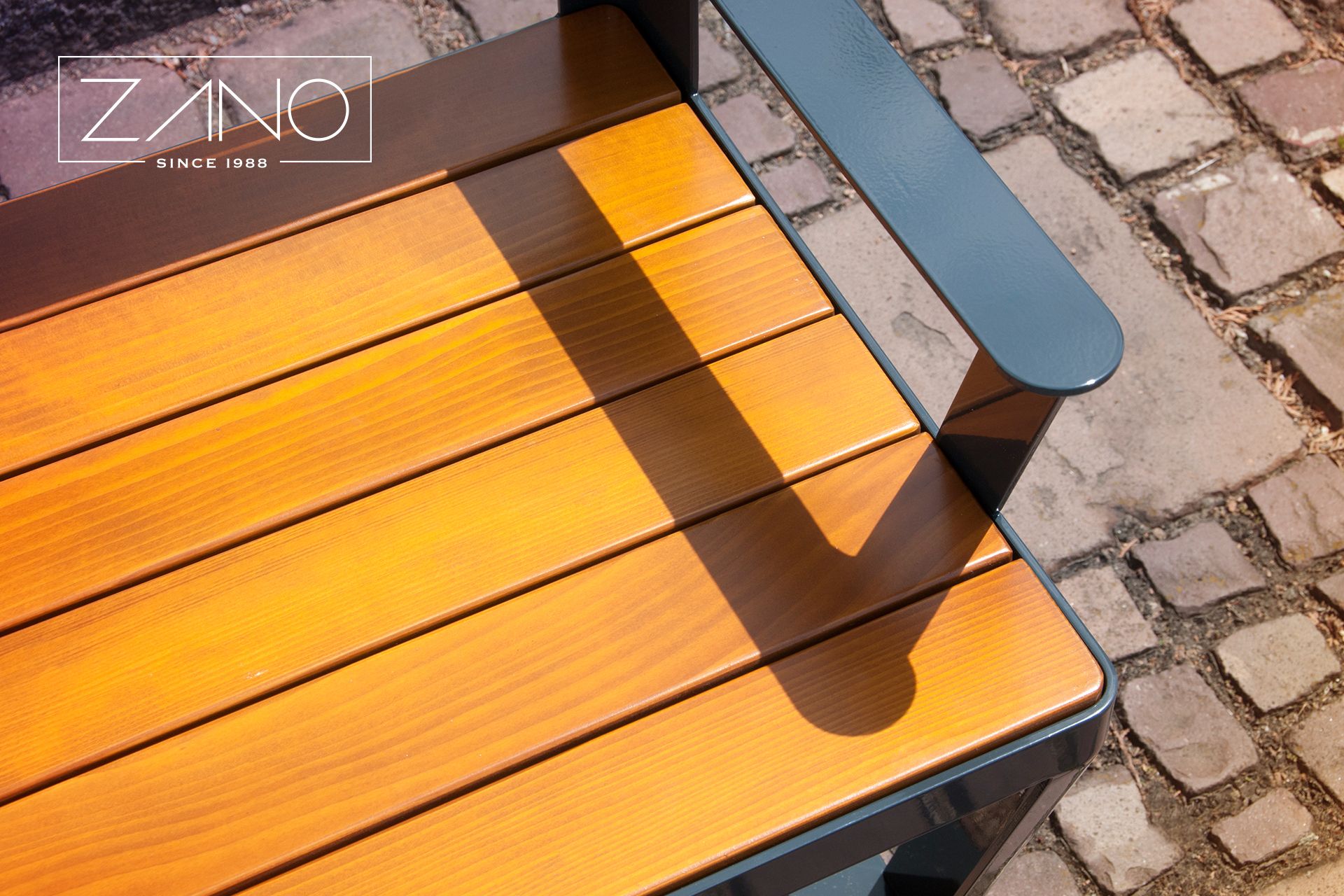 City bench with wooden seat