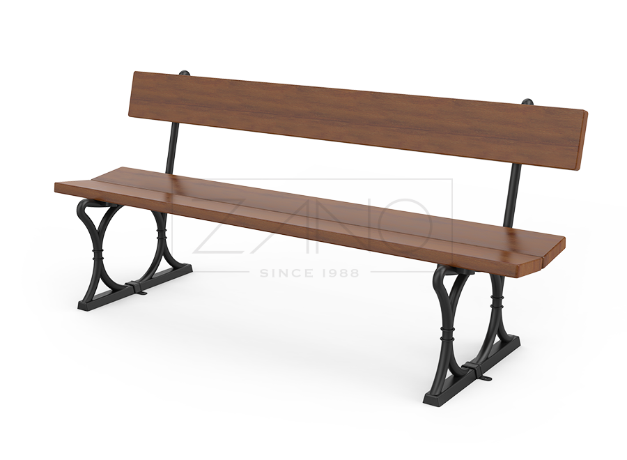 park benche with backrest made of cast iron and hardwood