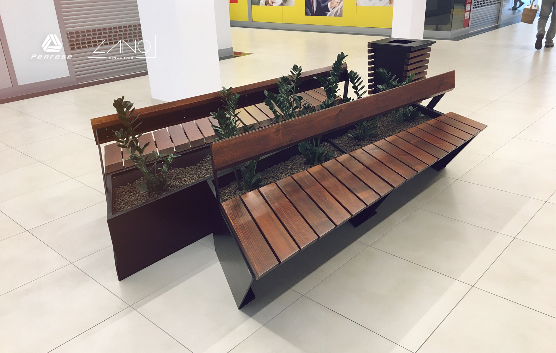 Indoor benches with flower-pot
