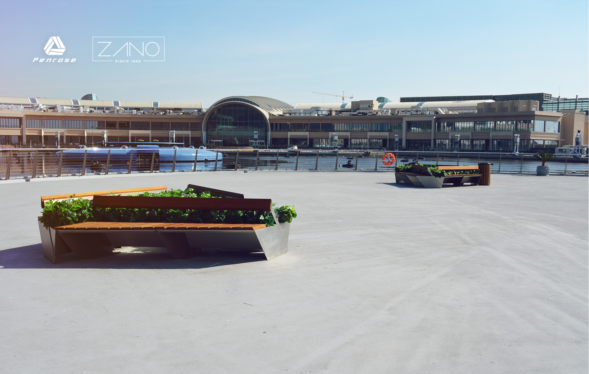 Modular urban benches integrated with planters