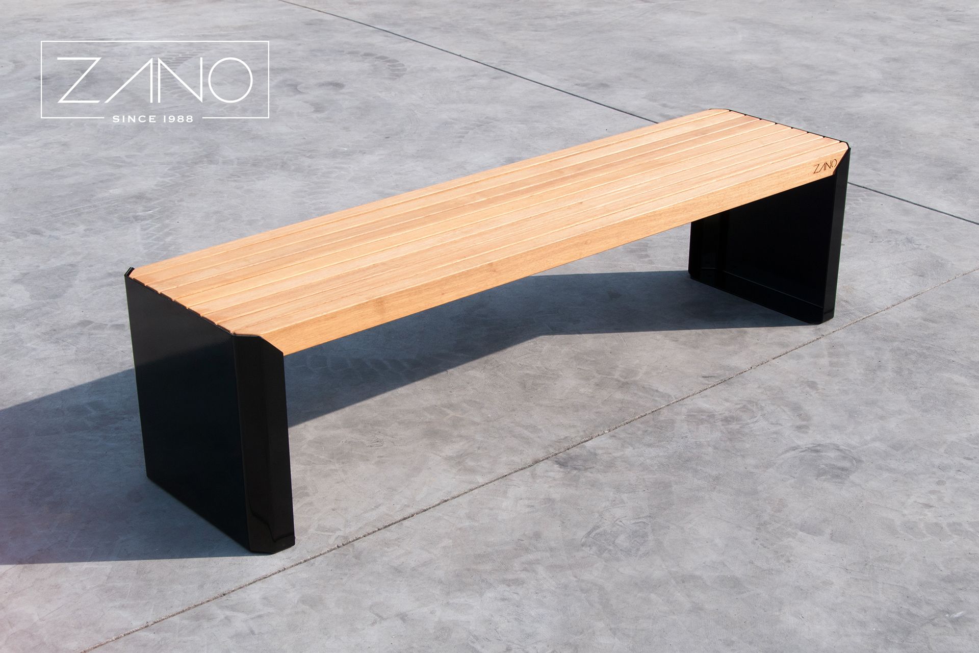 Street bench made of steel and hardwood tauari